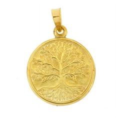 This hand crafted 14 KT Yellow Gold Tree of Life Charm Pendant is uniquely designed to be a heirloom. The Tree of Life is die-struck to show extreme details. Embrace the circle of life with this beautiful Tree of Life charm. The detail is exquisite and can compliment any jewelry collection. Size: one size.  Gender: female.  Age Group: adult. Gold Tree Of Life, St Christopher Medal, The Circle Of Life, Gold Tree, Gold Cross Pendant, The Tree Of Life, Flower Pendant Necklace, Circle Of Life, Oval Pendant