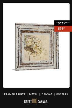 a painting with white flowers on it and the price is $ 599 for frame