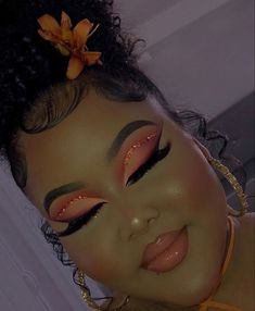 Orange Makeup Looks Black Women, Yami Angelina, Peach Eyeshadow Looks, Tropical Makeup Look, Orange Makeup Looks, Orange Eyeshadow Looks, Burgundy Makeup Look, Eye Shadow Looks, Burgundy Makeup