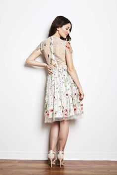 Feminine Floral Embroidered Dress For Garden Party, Elegant Floral Embellished Dress For Garden Party, Summer Wedding Mini Dress With Floral Embroidery, Spring Wedding Mini Dress With Floral Embroidery, Elegant Embroidered Dress With Floral Applique For Garden Party, Floral Print Short Sleeve Mini Dress For Wedding, Floral Embroidery Mini Dress With Short Sleeves For Wedding, Short Sleeve Floral Mini Dress For Wedding, White Floral Print Mini Dress For Wedding