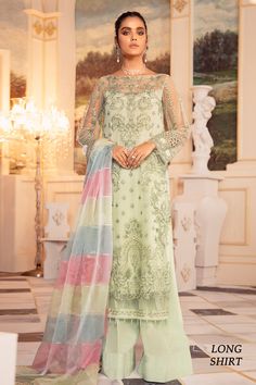 Pista Colour Dress, Pista Colour, Choli Style, Pista Green Colour, Fuchsia Wedding, Pista Green, Organza Shirt, Pakistani Party Wear, Net Top