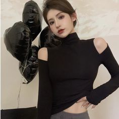 47283243778241 Grunge Party Outfit, Autumn Korean Fashion, Y2k T Shirt, 90s Fashion Women, Turtleneck T Shirt, Fashion Y2k, Style Tops, Bottoming Shirt, Ladies Tee Shirts