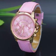 Feshionn IOBI Watches Rose Gold Classic Geneva Watch in Rosy Pink Geneva Watch, Pink Watch, Rosy Pink, Roman Numeral, Girl Mom, Roman Numerals, Everyday Wardrobe, Geneva, Pink Leather