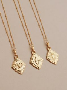 Our Zodiac-inspired pendants are a unique way to wear your sun, moon and rising signs, or layer up all three!  The perfect gift for an astrology lover.  Prefer to pick your favourite design? We haven’t engraved the name or symbol of the zodiac sign on the pendants themselves so whether you're treating yourself or gifti Luxury Zodiac Sign Necklace, Zodiac Sign Medallion Necklace Amulet, Zodiac Sign Medallion Amulet Necklace, Spiritual Zodiac Sign Medallion Jewelry, Symbolic Zodiac Sign Medallion Necklace, Sun Moon And Rising, Rising Signs, Playful Jewelry, Glam Jewelry