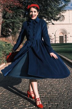 Wacky Clothes, Winter Wool Dress, Blue Wool Coat, Fit And Flare Coat, Winter Coat Women, Gown Ideas, Princess Coat, Wool Winter Coat, Navy Coat