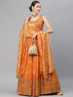 Orange and gold-toned embellished lehenga choli with dupatta, sequinned
Orange and gold-toned embellished unstitched blouse, has a round neck, sleeveless, zip closure
Orange and gold-toned printed semi-stitched lehenga, has drawstring closure, flared hem
Orange and gold-toned printed dupatta, solid border
Size & Fit
Choli at Bust: Customizable upto 42
Lehenga waist: Customizable upto 38
Lehenga Length: 41 inches
Lehenga Flare: 4.00meter
Dupatta Length: 2.55 meter
Dupatta Width: 1.05 meter
Ma Embellished Lehenga, Organza Lehenga, Stitched Lehenga, Organza Blouse, Printed Dupatta, Ghagra Choli, Cocktail Reception, Blouse Fabric, Orange Gold