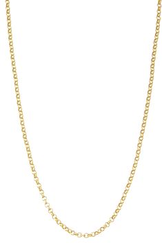 Simple details offer versatile styling of a rolo-chain necklace warmed with 14-karat-gold plating. Sterling silver/14k-gold plate Imported Rolo Chain Necklace, Gold Chain For Women, Clutch Pouch, Designer Crossbody Bags, Yellow Gold Chain, Rolo Chain, Gold Chain Necklace, Keep Jewelry, Fine Jewellery Earrings