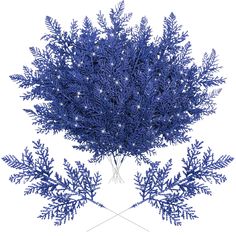 a blue bush with snowflakes on it