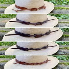 Western Hat Band Ideas, Country Style Adjustable Hat Band For Brimmed Hats, Classic Brown Handmade Hat, Adjustable Brown Hat Band For Country Events, Classic Adjustable Hat Bands For Outdoor, Rustic Adjustable Hats For Rodeo, Rustic Adjustable Panama Hat For Rodeo, Wide Brim Hat Bands With Leather Sweatband For Rodeo, Adjustable Brown Panama Hat With Short Brim