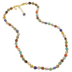 100% Authentic Murano Glass CONTACT ADD US FEEDBACK ABOUT US OUR STORE Best Seller Great Service Fast Shipping 24h  100% Satisfaction Guarantee Glass Of Venice Murano Glass Necklace Longer length 24-Inch plus Extender - Italian Multicolor Sommerso Sparkling Beads Handmade Blown Glass - Murano Glass Necklaces For Women   US $139.95  US $69.95   BUY › Watch Item ‹ › Ask a Question ‹   AUTHENTIC: Italian Murano Glass Necklace for women handmade on Murano Island in Venice, Italy. Multicolor sparkling beads with 18kt gold-plated brass accents. HANDMADE: This necklace is crafted by hand using ancient techniques invented in Venice. You will receive a multicolor necklace but the specific bead colors and placements will vary. No two necklaces will be the same. MEASUREMENTS: About 24 inches long, no Murano Necklace, Pumpkin Pin, Ancient Techniques, Body Decoration, Italian Gifts, Multicolor Necklace, Murano Glass Necklaces, Multi Coloured Necklaces, Murano Glass Jewelry