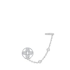 LOUIS VUITTON® - Idylle Blossom Mono Chain Earring, White Gold And Diamonds - Per Unit - Grey Louis Vuitton Chain, Louis Vuitton Earrings, Gray Jewelry, Chain Earring, Fancy Design, Louis Vuitton Jewelry, Airport Fashion, Flower Stud, Delicate Chain