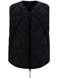 black duck down diamond quilting front two-way zip fastening V-neck sleeveless two front patch pockets two side zip-fastening pockets full lining drawstring hem Quilted Black Nylon Vest, Black Quilted Nylon Vest, Sleeveless Quilted Black Outerwear, Black Quilted Sleeveless Vest, Black Quilted Outdoor Vest, Black Duck, Duck Down, Patch Pocket, Side Zip