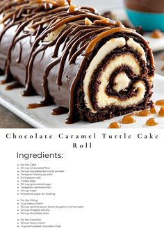 chocolate caramel turtle cake roll recipe with ingredients