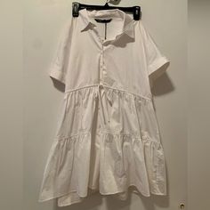 Brand New, Never Worn White Summer Shirt Dress With Buttons, Collared Mini Dress With Buttons For Vacation, White Mini Dress With Button Closure And Short Sleeves, Casual Collared Daytime Dresses, Casual Zara Shirt Dress For Day Out, Casual Daytime Dress With Button Closure, Zara Button-up Daywear Dresses, Zara Short Sleeve Dress With Buttons, Zara Short Sleeve Shirt Dress For Daywear