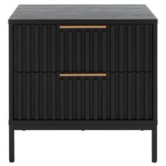 an image of a black cabinet with two gold handles on the front and bottom drawers