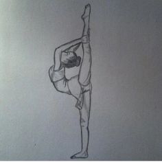 a pencil drawing of a woman doing a handstand on one leg with her arms in the air