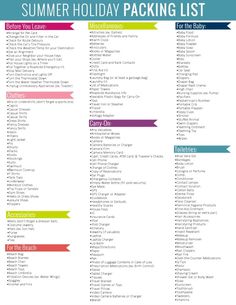 a printable summer holiday packing list with the words, holidays and other things to do