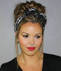 Messy Updo With A Bandana Bandana Updo, Bandana Hairstyles For Long Hair, Messy Updo, Hairdos For Short Hair, Short Hair Updo, Trending Hairstyles