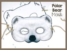 a polar bear mask is shown on a white background with snowflakes around it