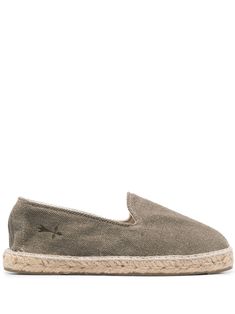 La Havana organic hemp espadrilles from MANEBI featuring military green, embroidered logo to the side, jute sole, branded footbed, round toe, slip-on style and organic hemp. | Manebi La Havana organic hemp espadrilles Espadrilles Men, Espadrille Shoes, Flat Espadrille, Military Green, Curator Style, Loafer Shoes, Havana, Slip On Sneaker, Shoes Flats