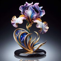 an artistically designed glass vase with flowers on it