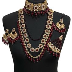 bridal jewellery set. Set includes- Necklace  Mala  Earrings  Jhumar  Tikka Kundan Chandbali Wedding Jewelry, Temple Jewelry Chandbali For Wedding, Red Tilla Jewelry For Marriage, Tilla Jewelry For Marriage And Festivals, Latkans Jewelry For Wedding And Diwali, Temple Style Chandbali Wedding Jewelry, Tilla Jewelry For Wedding And Festive Season, Wedding Temple Jewelry With Tilla, Festive Tilla Jewelry For Weddings