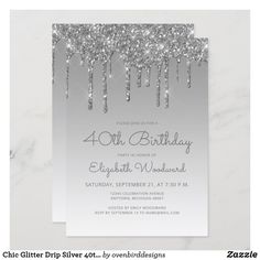 an elegant silver glitter birthday party card