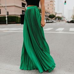 Green Classy Pleated Elastic Waist Long Skirt on Storenvy Skirt And T Shirt, Plus Size Maxi Skirt, Silk Skirts, Beach Maxi Skirt, Vintage Maxi Skirt, Love Poem, Pink Bottom, Pleated Long Skirt, Womens Maxi Skirts