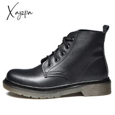 Brand Name: XajzpaBoot Type: Motorcycle bootsShaft Material: Split LeatherOutsole Material: RubberUpper Material: Split LeatherOrigin: Mainland ChinaCN: GuangdongSeason: Spring/AutumnInsole Material: EVAHeel Type: Square heelLining Material: NONEBoot Height: ANKLEItem Type: BootsFashion Element: Cross-tiedDepartment Name: AdultToe Shape: Round ToeHeel Height: Low (1cm-3cm)With Platforms: NoStyle: Punkis_handmade: YesPattern Type: SolidModel Number: HHK011Fit: Fits true to size, take your normal