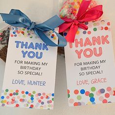 two thank you gift tags with confetti and sprinkles