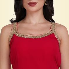 Introducing the Elegant Garara Set with Gold Accent - Deep red! This beautiful garara set is perfect for any formal occasion. The heavy gold gota accents on the top, garara, and dupatta make this set a true standout. The simple design is chic and timeless. Whether you're attending a wedding, engagement party, or other formal event, this garara set is sure to make you look and feel your best. Fabric for sleeves is included in all of our clothing, unless specified otherwise. Ready To Wear Saree, Sari Blouse, Gold Accent, Saree Blouse, Deep Red, Engagement Party, Formal Occasion, Gold Accents, Formal Event