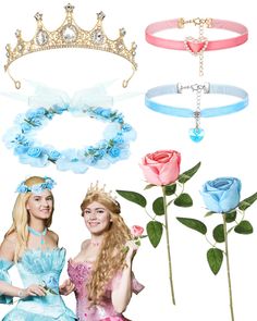 PRICES MAY VARY. Princess Set for Real and Fake Princesses: this princess set includes two kinds of accessories, one for the real princess and one for the pauper; The blue headband wreath, blue heart choker, and blue artificial rose represent the pauper, while the golden crown, pink choker, and pink rose represent the real princess; This set is suitable for distinguishing between the two and making your princess dreams come true Quality Materials: the golden crown is made of alloy and rhinestone Headband Wreath, Animated Princess, Blue Flower Headband, Moving Color, Princess Accessories, Senior Crown, Halloween Princess, Flowers Crown, Crown Pink