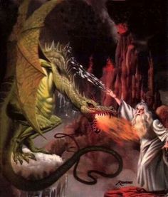 an image of a dragon attacking a man