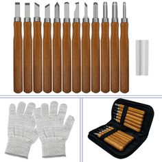 an assortment of different types of wood carving tools