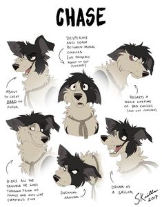 an animal character sheet with different expressions