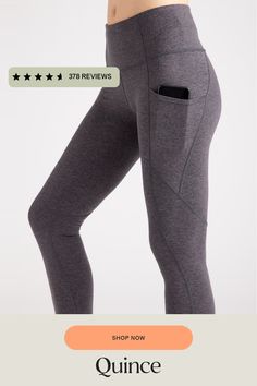 From yoga days to lounge days, our Pocket Leggings are light and breathable, letting you focus on your flow. Quick-drying, moisture-wicking, anti-microbial fabric with the 4-way stretch you love keep you comfortable all day long. Plus, the hidden waistband pocket fits a card or a key for unencumbered outdoor activities.  | Quince | Women's Ultra-Soft Performance Pocket Legging in Heather Charcoal, Size Large, 100% Polyester Comfort Stretch Yoga Pants With Side Pockets For Sports, Breathable 4-way Stretch Yoga Pants For Light Exercise, Breathable Yoga Pants With 4-way Stretch For Light Exercise, Functional Yoga Pants With Comfort Waistband For Training, Comfortable Functional Yoga Pants For Training, Comfort Waistband Yoga Pants For Training, Functional Moisture-wicking Activewear Long Pants, Comfort Stretch Activewear With Pockets For Workout, Go-dry Yoga Pants For Sports