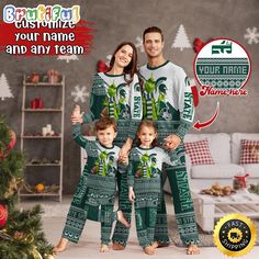 Personalized NCAA Michigan State Spartans Pajamas Xmas For Sport Family The pajama set is the epitome of comfort and relaxation, designed for peaceful nights and serene mornings. Crafted from soft, breathable fabrics like cotton or satin, it ensures a luxurious feel against the skin. The set often comprises a cozy, long-sleeved top paired with matching bottoms, featuring delightful prints, soothing colors, or charming patterns. Its loose, relaxed fit allows for unrestricted movement, ensuring a Michigan State Spartans, Satin Pyjama Set, Experience Gifts, Satin Pajamas, Soothing Colors, Michigan State, The Clothes, Holiday Celebration, Time Of The Year