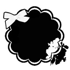 a black and white photo frame with a bow on it's side, in the shape of a cloud