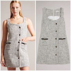 New Without Tags Ted Baker Lyrrad Check Sleeveless Cotton Blend Tweed Sheath Dress. Additional Details Listed In The Photos. White & Black. Size 4 Sleeveless Summer Tweed Dress, Summer Sleeveless Tweed Dress, Spring Sleeveless Tweed Mini Dress, Sleeveless Tweed Mini Dress For Spring, Chic Sleeveless Tweed Mini Dress, Sleeveless Tweed Mini Dress For Work, White Sleeveless Tweed Summer Dress, White Sleeveless Tweed Dress For Summer, Chic Sleeveless Summer Tweed Dress