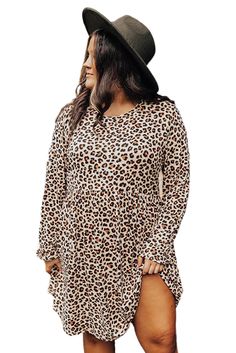 Plus Size Leopard Long Sleeve Midi Dress Shift Midi Dress With Long Sleeves For Day Out, Leopard Print Long Sleeve Midi Dress For Fall, Fall Leopard Print Long Sleeve Midi Dress, Casual Long Sleeve Dress For Fall Day Out, Fall Long Sleeve Leopard Print Midi Dress, Shift Midi Dress For Day Out In Fall, Shift Midi Dress For Fall Day Out, Shift Midi Dress For A Fall Day Out, Shift Dress For Fall Brunch