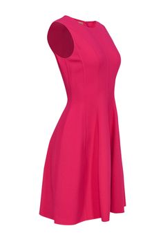 Pop in pink wherever you go with this bright and bold frock from Michael Kors Collection! Made in a classic fit and flare silhouette with a vibrant pink hue, this simple yet eye-catching piece is perfect for cocktail parties, networking events and everything in between! Add a hint of glitz with sparkly pumps and you’ll be sure to stun and shine! Size 4 96% Wool, 4% Spandex Made in Italy Concealed back zipper Unlined Fit and flare silhouette Round neckline Sleeveless Bust 32” Waist 28” Shoulder t Pink Sleeveless Dress For Work, Feminine Pink A-line Sleeveless Dress, Pink A-line Sleeveless Dress, Pink A-line Sleeveless Feminine Dress, Fitted Pink Sleeveless Dress For Work, Pink Knee-length Sleeveless Dress For Work, Pink Stretch A-line Dress, Chic Pink A-line Sleeveless Dress, Pink Fitted A-line Sleeveless Dress