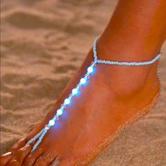 Glow In The Dark Anklet Bracelet Toe Ring New In Bag Adjustable Jewelry For Beach Season Parties, Blue Bohemian Anklets For Party, Beaded Jewelry For Beach Season Parties, Blue Anklets For Beach Season, Adjustable Light Blue Jewelry For Party, Adjustable Blue Anklets For Party, Blue Beaded Anklets For Party, Adjustable Blue Luminous Jewelry, Adjustable Luminous Blue Jewelry