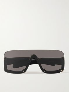 Inspired by ski masks, Gucci's sunglasses are designed with one continuous lens. They're made from black acetate and have a rimless D-frame silhouette that's accented with gold-tone studs and a 'G' emblem. Ski Masks, Shop Gucci, Gucci Eyewear, Acetate Sunglasses, Ski Mask, Gucci Sunglasses, Sunglasses For Men, Sunglasses & Glasses, Mr Porter