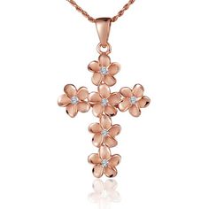 8mm Plumeria CZ PG Cross PEND Rose Gold Cubic Zirconia Cross Pendant, Rose Gold Hallmarked Flower Pendant Jewelry, Rose Gold Jewelry Gift Stamped 925, Hallmarked Rose Gold Flower Pendant Jewelry, Rose Gold Jewelry Stamped 925 As A Gift, Rose Gold Cubic Zirconia Cross Pendant Necklace, Fine Jewelry Rose Gold Cross Pendant, Rose Gold Cross Pendant Fine Jewelry, Elegant Rose Gold Jewelry Stamped 925