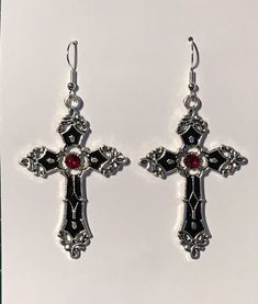 Large cross earrings  6cm x 4cm cross size With silver plated shepherds  Or choose sterling silver shepherds hook wires Gothic Cross Jewelry, Black Cross Earrings, Goth Cross, Goth Vampire, Cross Earring, Earrings Cross, Gothic Jewellery, Goth Accessories, Goth Earrings