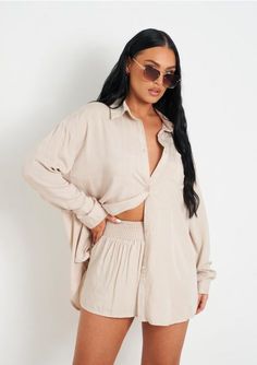 Luxury Oversized Top For Spring, Affordable Oversized Shirt With Pockets, Cheap Beige Outerwear For Beach, Luxury Oversized Summer Tops, Luxury Oversized Short Sleeve Shirt, Luxury Oversized Trendy Shirt, Cheap Chic Beige Shirt, Luxury Oversized Tops For Spring, Luxury Beige Shirt For Daywear