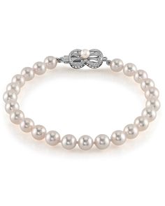 Hanadama, meaning 'Flower Pearl,' represents the highest quality available in Japanese Akoya Pearls, certified by the Japan Pearl Science Laboratory. Only approximately 2% of the annual Akoya cultured pearl harvest qualifies for the Hanadama Grade. This beautiful Akoya pearl bracelet ranges between 6.0-6.5mm in size and consists of all beautiful and extremely lustrous Hanadama pearls. All pearls in this bracelet are perfectly round and are strung with silk thread and double-knotted between each Timeless White Gold Pearl Bracelet For Anniversary, Luxury Akoya Pearl Bracelets For Wedding, Elegant Pearl White Beaded Bracelets With 8mm Beads, Elegant Bracelets With 8mm Beads As A Gift, Luxury Akoya Pearl White Gold Bracelet, Luxury Akoya Pearl Bracelet In White Gold, Luxury White Gold Akoya Pearl Bracelets, Luxury White Gold Akoya Pearl Bracelet, Timeless Akoya Pearl Bracelets For Formal Occasions