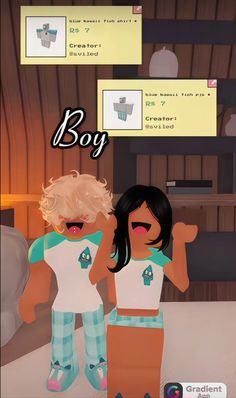 two cartoon girls standing next to each other in front of a screen with the words boy on it