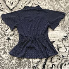 Navy Blue Polka Dot Blouse 98% Polyester 2% Spandex Never Worn Fitted Polka Dot Top With Short Sleeves, Fitted Polka Dot Tops With Short Sleeves, Small Women, Polka Dot Blouse, Blue Polka Dots, Polka Dot, Blouses For Women, Polka Dots, Color Blue