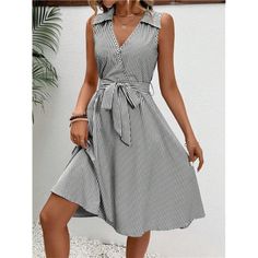 -Item Id 38735497 -Details: Belted -Neckline: Collar -Style: Casual -Type: A Line, Shirt -Waist Line: High Waist -Hem Shaped: Flared -Color: Multicolor -Pattern Type: Striped -Sleeve Length: Sleeveless -Fit Type: Loose -Length: Knee Length -Material: Woven Fabric -Composition: 100.0% Polyester -Care Instructions: Machine Wash Or Professional Dry Clean -Sheer: No -Fabric: Non-Stretch -Pockets: No -Belt: Yes **Open To Offers!!!** **Bundle To Save More** **30% Off Bundles Of 2 Or More Items!!** *** A Line Shirt, Striped Sleeve, Striped Tie, Colour List, Boutique Dresses, Collar Style, Woven Fabric, Style Casual, Knee Length